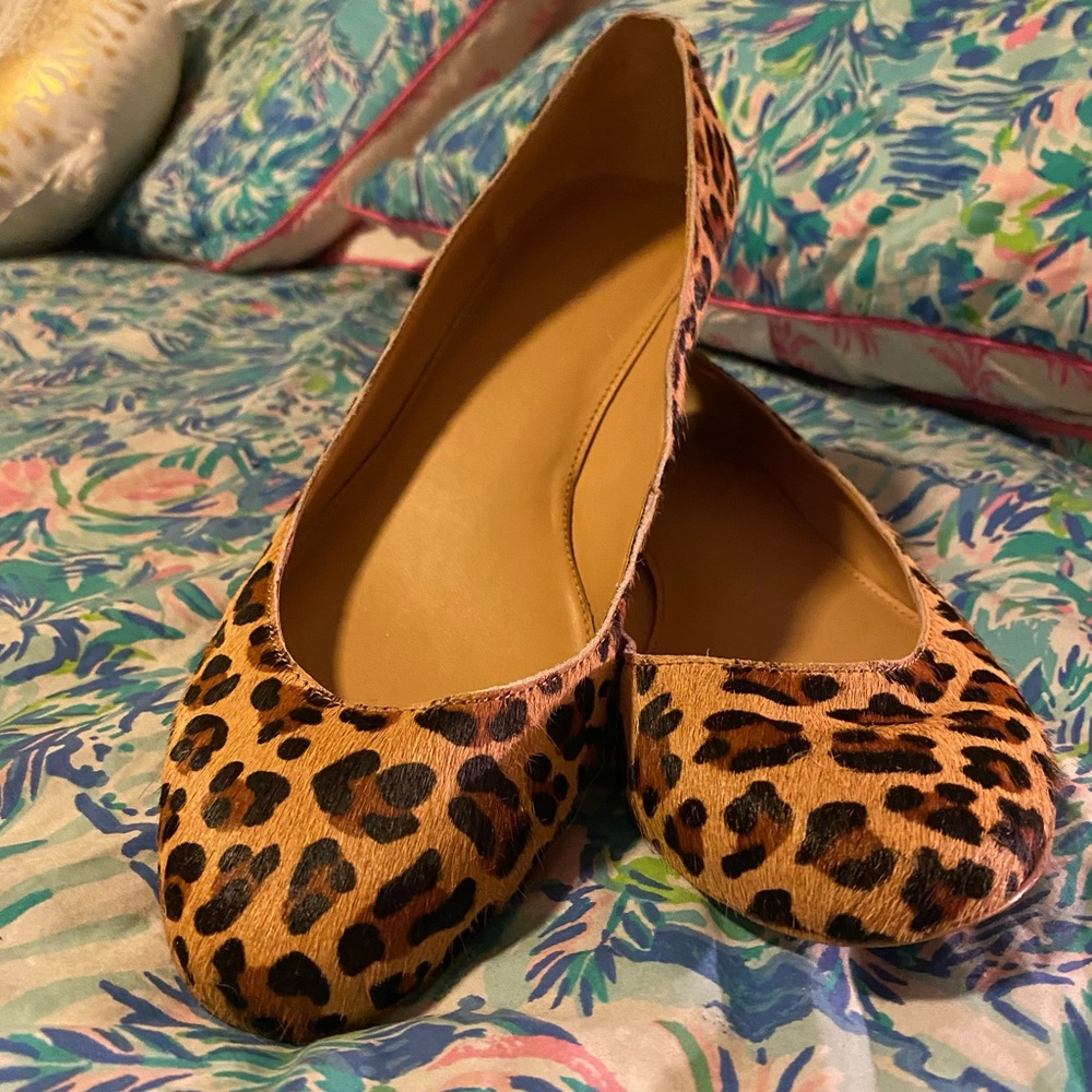 J. Crew Factory Leopard Print Haircalf Flats - Brown & Black